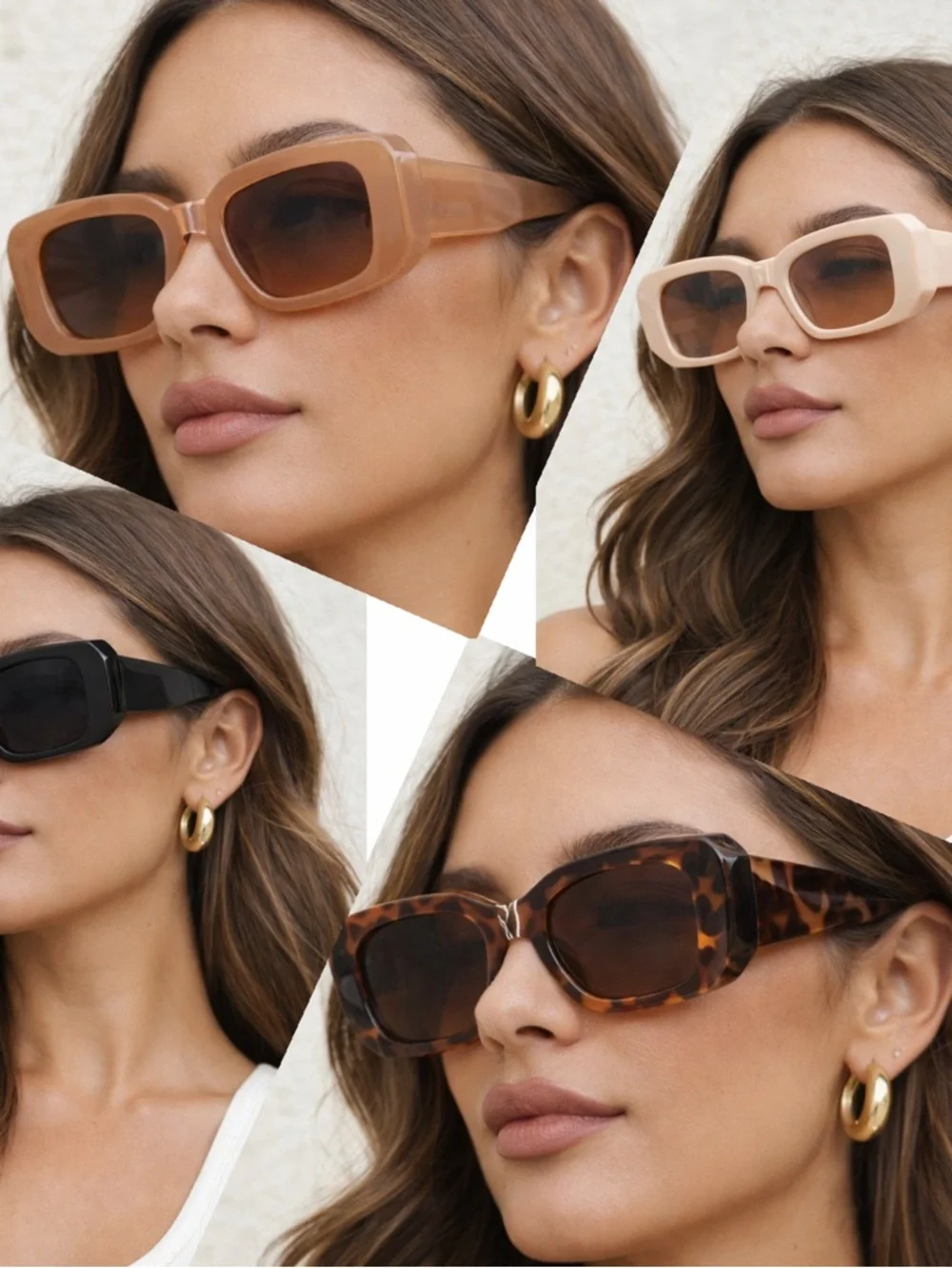 Oversized Square Cream Sunglasses UV400 Retro Fashion Thick‎ Frame Women